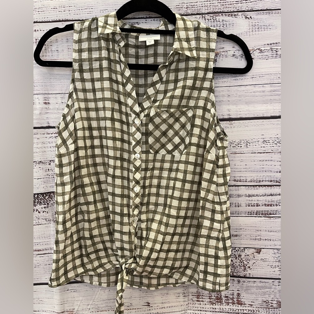 J Jill Moss Gingham tie front button down